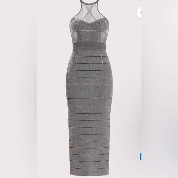 Herve Leger Textured Sheer Bustier Halter Gown - Picture 2 of 5